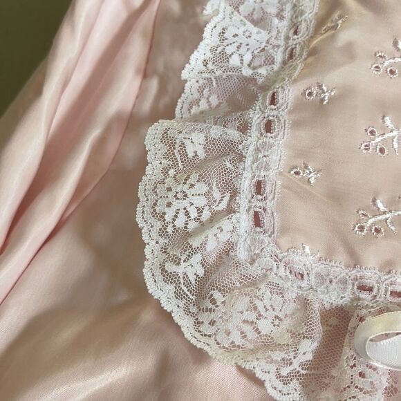 Vintage Deadstock 70’s Soft Pastel Pink Long Satin Button Up Robe Housecoat Sz S - Picture 12 of 12